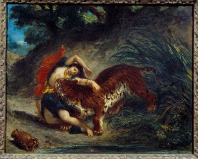 Young woman taken away by a tiger or Indian bitten by a tiger by Ferdinand Victor Eugene Delacroix
