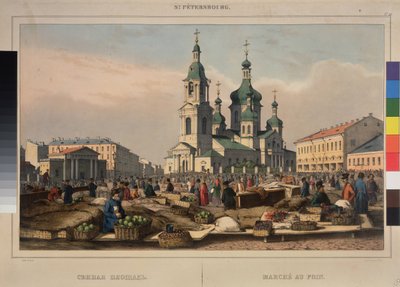 Hay Market and the Cathedral of the Assumption of the Mother of God, Saint Petersburg by Ferdinand Victor Perrot