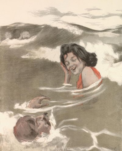 In the Play of the Waves / Gracious Miss, the Ocean is Yours by Ferdinand von Reznicek