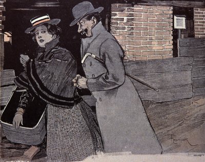 Man Harassing a Young Woman. Illustration by F. Von Reznicek in: Simplicissimus, Germany by Ferdinand von Reznicek