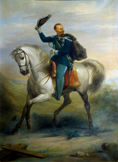 Portrait of the King of Italy Vittorio Emanuele on Horseback by Ferdinando Folchi