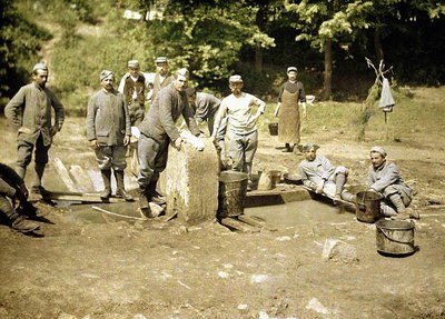 Group of French soldiers doing laundry at a well, Soissons, Aisne, 1917 by Fernand Cuville