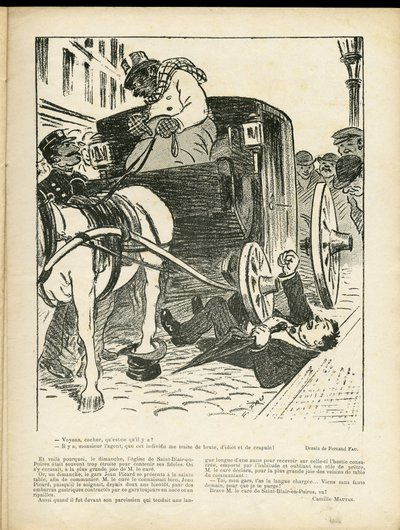 Illustration of Fernand Fau (1858-1919) in Le Rire, 29/02/08 - Metiers, Transport, Disaster Accidents, Caleche Fiacre Cab - Cochers Fiacres by Fernand Fau