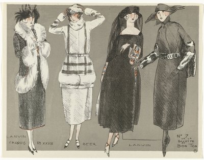 Gazette du Bon Ton, 1920 - No. 7, Sketches Plate XXXIII: Lanvin / Beer / Lanvin by Fernand Siméon