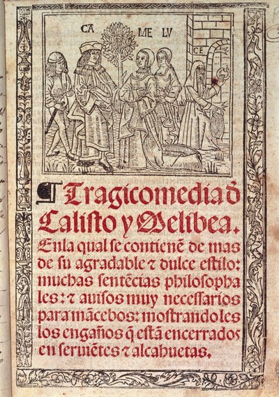 Miniature on Parchment on the Cover of the Celestina or Tragicomedia de Calisto y Melibea, Spanish Manuscript by Fernando de Rojas, Published in 1531 by Fernando de Rojas