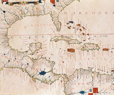 Portulan: Geographic Map with the Name of the Coastline of Cuba, Florida, Central America and North Latin America by Fernao Vaz Dourado