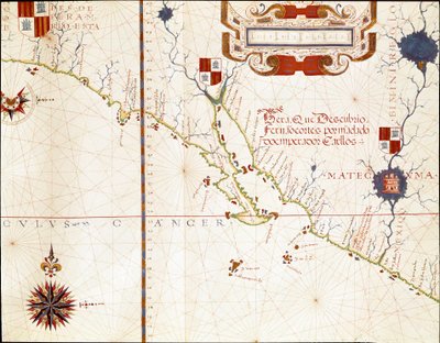 View of the western coast of Mexico, and southern California - Map by Fernao Vaz Dourado
