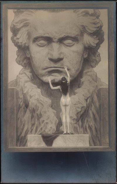 Back View of a Nude in Front of a Portrait of Beethoven by Fidus