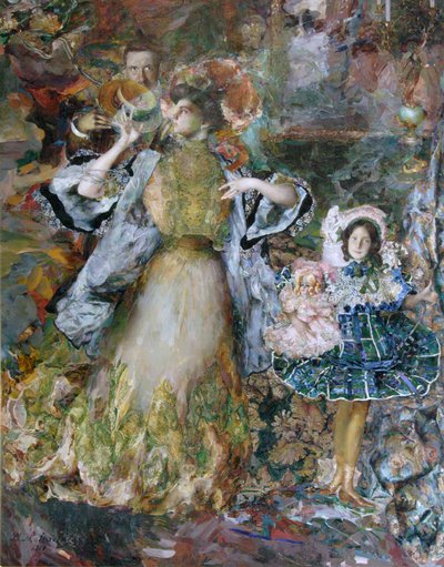 Self-portrait with wife and daughter by Filipp Andreyevich Malyavin