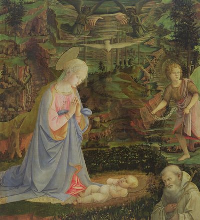 Adoration of the Child with the infant St John and St Romuald by Filippino Lippi