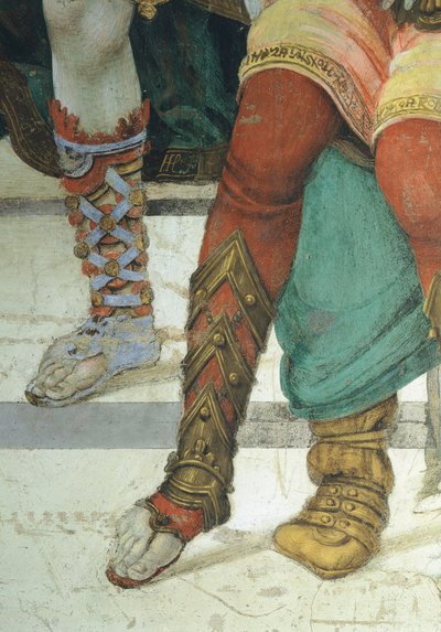 Detail of footwear, St Philip the Apostle in front of the Temple of Mars in Hierapolis by Filippino Lippi