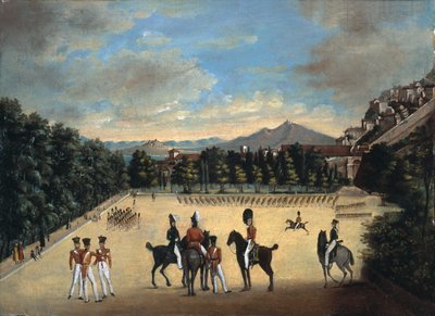 British troops on parade at a Mediterranean station, possibly Corfu by Filippo Benucci