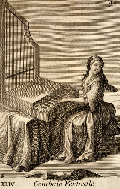 Woman playing the vertical harpsichord by Filippo Bonanni