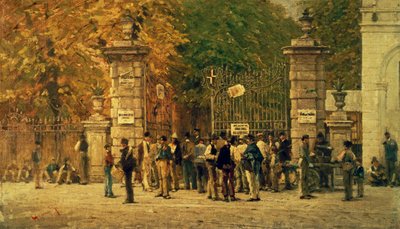 Break time during work on Exhibition of 1881 (1887) by Filippo Carcano