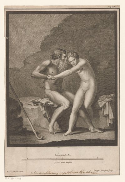Naked Faun Attacking a Naked Youth or Nymph by Filippo Morghen