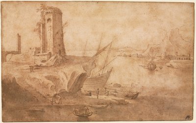Landscape with Tower at Seashore by Filippo Napoletano