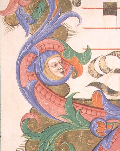 Zoomorphic foliage with a cloaked head, (detail) by Filippo di Matteo Torelli