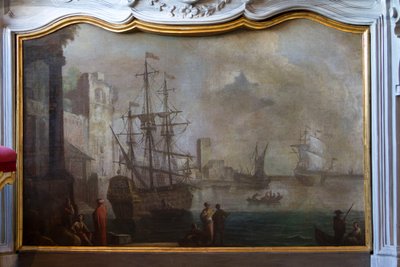 Seascape painting, fireplace screen, Hunting residence by Filippo or Juvara Juvarra