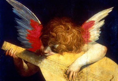 Winged Putto Playing a Lute by Fiorentino Rossi