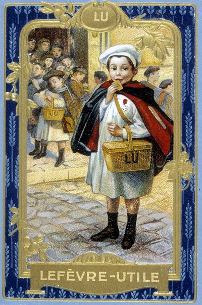 Advertising of the Cookie Lefèvre-Useful: Lu (the Schoolboy). sd. Chromolithography 19th century based on the original drawing of Firmin Bouisset by Firmin (after) Bouisset