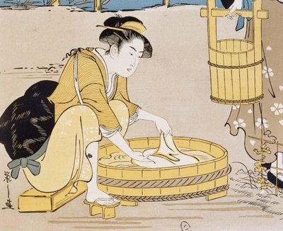 Women washing in river, cover by Firmin Gillot, Le Japon Artistique, art and industry documents collected by Siegfried Bing, monthly publication July 1889, France by Firmin Gillot