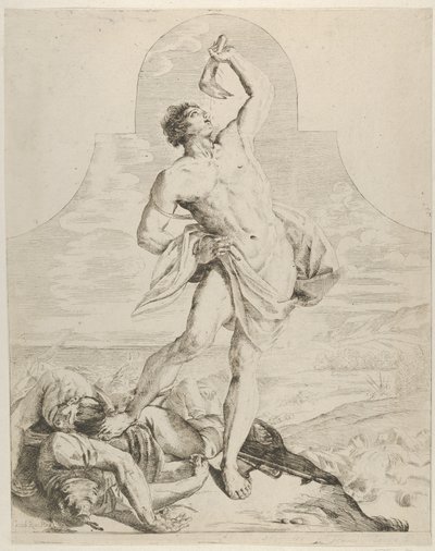 Samson Holding the Jaw Bone of an Ass Over His Head and Standing Next to the Philistines by Flaminio Torre
