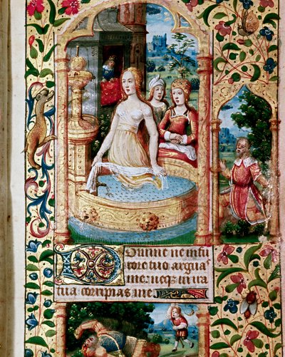Bethsabee in the bath is spied on by King David by Flemish School