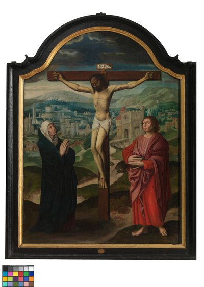 Central panel of Triptych with Crucifixion and Texts by Flemish School