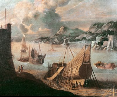 Construction of a galleon in a Genoese shipyard by Flemish School