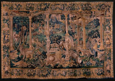 Flemish Tapestry. Landscape with Pergola and Large Animals. Version with Extensive Pergola. Atelier of Oudenaarde. 340x498cm. 17th Century. by Flemish School