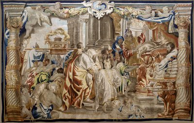 Flemish tapestry. Series Apotheosis of the Eucharist. Sacrifice of Mosaic Law. Model Cartoon copied from an original by Rubens. Brussels manufacture. Mid-17th century by Flemish School