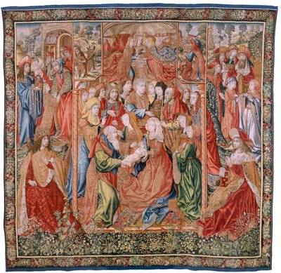 Flemish Tapestry. Series Episodes from the Life of the Virgin; Presentation at the Temple. Second Tapestry in the Series. Models Attributed to Jan van Roome. Manufacture Pieter van Aelst, Brussels. Ca 1502-1504 by Flemish School