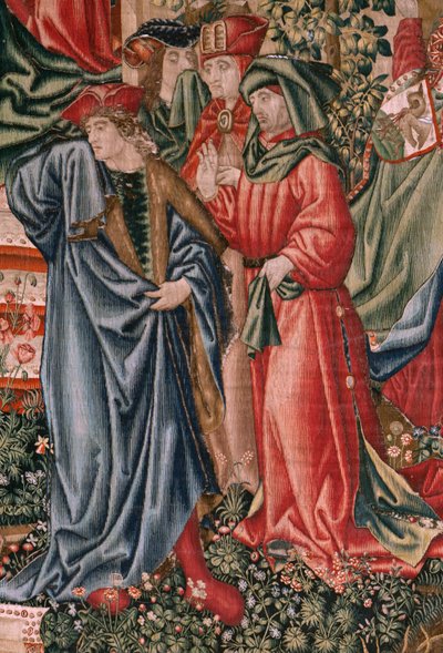 Flemish Tapestry. Series Human Redemption or Vices and Virtues. The Virtues Challenge the Vices when Christ Begins His Ministry. Sixth Tapestry in the Series (Third of Those Kept in Palencia). by Flemish School