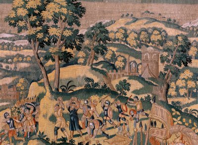 Flemish tapestry. Series Story of Cyrus. No VI Tomyris orders the head of Cyrus to be dipped in a vessel of blood. Anonymous, based on Michiel Coxcie. Atelier Antwerp. Ca 1590 by Flemish School