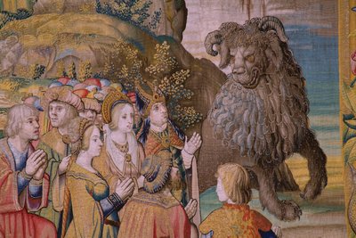 Series The Apocalypse: Saint Michael defeating the dragon. Ca 1553-1555. (detail) by Flemish School