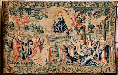 Flemish Tapestry. Series The Hail. Salve Regina. Manufacture Brussels’ Workshops, a Possible Manufacture by Marc Crétif. Ca 1528. Size 412 x 652 cm. Fabric Silk and Wool. Location Cathedral of Palencia. Origin A Bequest of Bishop Fonseca in 1529. On Displa by Flemish School