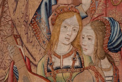 Flemish tapestry. Series The History of David and Bathsheba. The Prophet Nathan reprehends King David. Third panel of the series. Model Anonymous. Manufacture Unknown, Brussels. 1505 by Flemish School