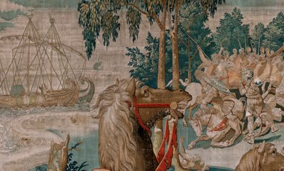 Flemish tapestry. Series The Labours of Hercules. The Horses of Diomedes. Third tapestry in the extant series. Model Unknown. Manufacture Willem Dermoyen, Brussels. Ca1528 by Flemish School