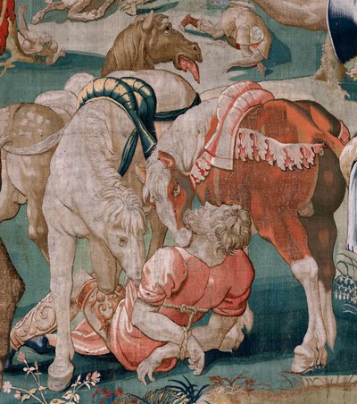 Flemish tapestry. Series The Labours of Hercules. The Horses of Diomedes. Third tapestry in the extant series. Model Unknown. Manufacture Willem Dermoyen, Brussels. Ca1528 by Flemish School