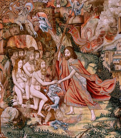 Flemish tapestry. Series The Passion of Christ. The Descent from the Cross. The second tapestry series of the Passion of Christ belonging to the Patrimonio Nacional. Model Cartoonists from the circle of Jan van Roome. Manufacture Pieter van Aelst, Brussels by Flemish School
