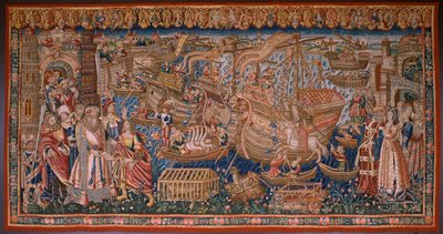 Flemish tapestry. Series The Portuguese in India: The Arrival in Calicut. Ca 1510. Collection Caixa Geral de Depósitos, Lisboa. by Flemish School