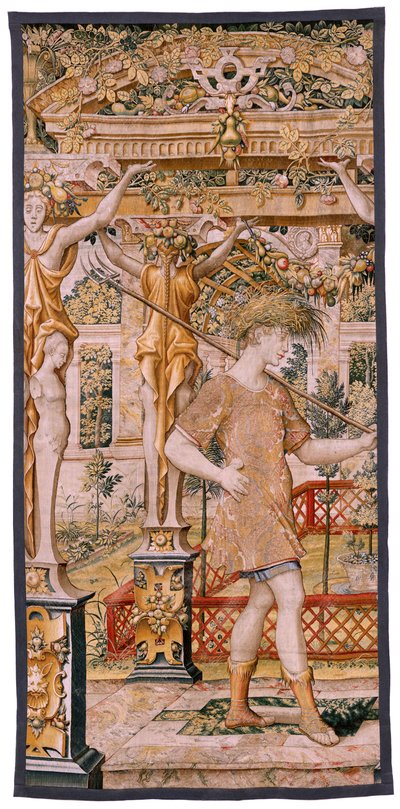 Flemish Tapestry. Series Vertumnus and Pomona. No II Vertumnus Transformed into a Farmer. Models Circle of Pieter Coecke Van Aelst and Léonard Thiry. Atelier Unknown, Brussels. Gold, Silk and Wool. by Flemish School