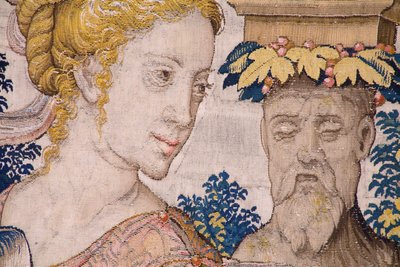Flemish tapestry. Series Vertumnus and Pomona: Vertumnus transformed into a farmer. Atelier Willem de Pannemaker. Ca 1545-1550. (detail) by Flemish School
