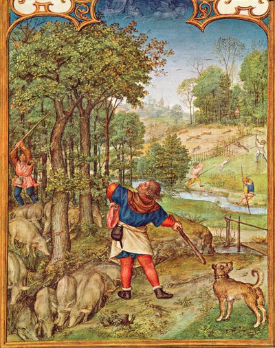The Month of November: Harvesting Acorns for the Pigs and Hunting, from the Breviarium Grimani by Flemish School