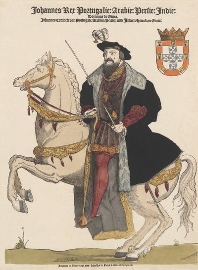 John III of Portugal, Coloured Engraving by Flemish School