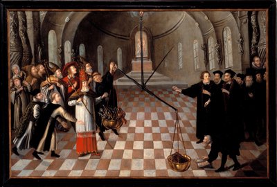 The Weighing of Religions - Lutheran Caricature against Catholicism by Flemish School