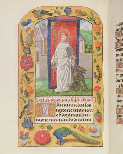St. Bernard in a Cistercian Habit with a Chained Devil Behind Him, from a Book of Hours, Probably Bruges by Flemish School