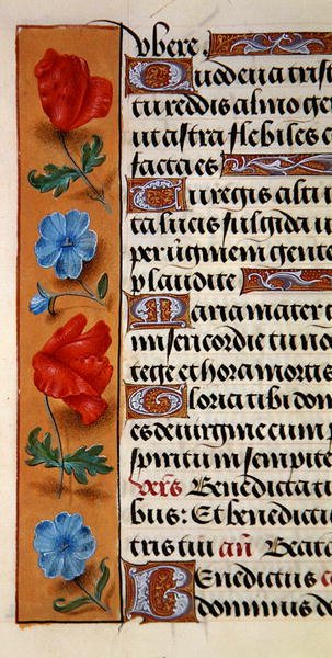 Detail of a Floral Border from a Book of Hours, c.1500 by Flemish School