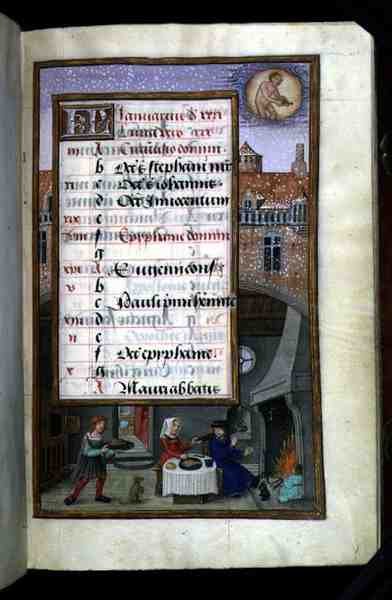 Couple Feasting, Illuminated Calendar Page for January, from a Book of Hours, c.1500 by Flemish School