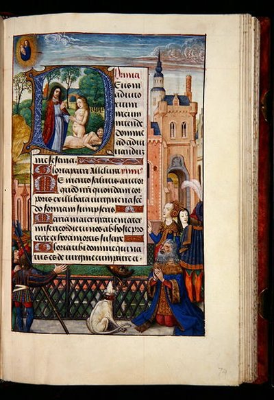King David praying to the Virgin and Child and a historiated initial D depicting the creation of Eve, from a Book of Hours, Bruges, c.1510 by Flemish School
